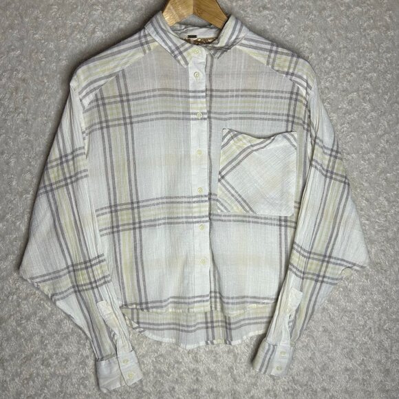 Free People Women’s‎ Small Cropped Button Down Batwing Long Sleeve Flannel - Picture 3 of 9